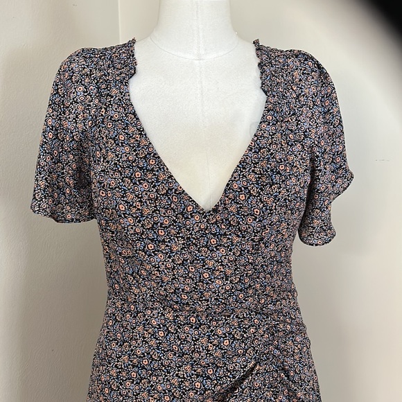 PARKER NY Suzie 100% SILK Viceroy Floral Flutter Sleeve A-Line Dress Sz 2 Small - Picture 7 of 14